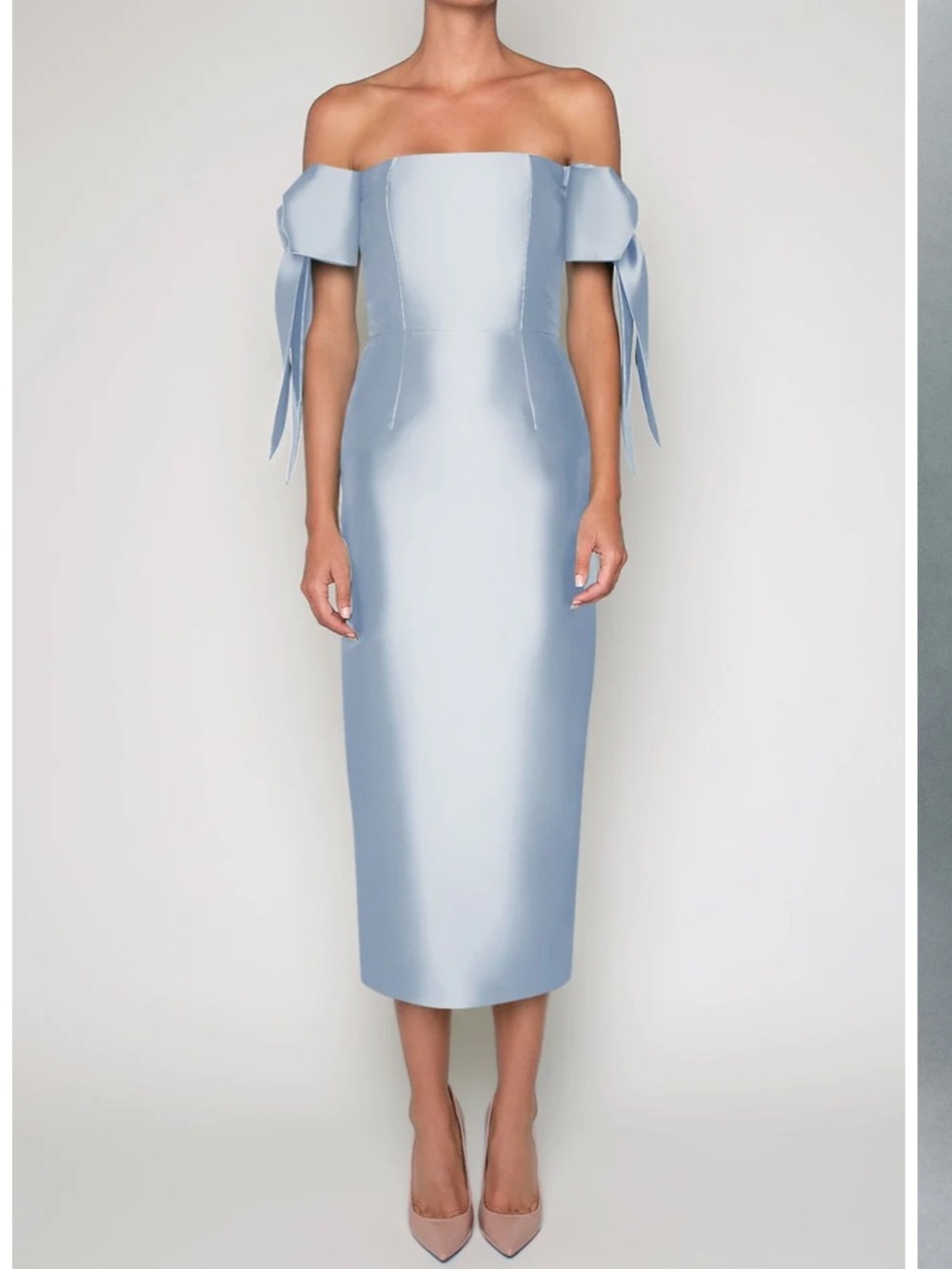 Isabella Off-Shoulder Midi Dress in Powder Blue